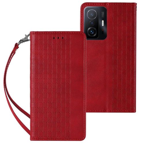 Magnet Strap Case Case for Xiaomi Redmi Note 11 Pro Pouch Wallet + Mini Lanyard Pendant Red