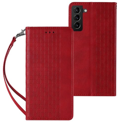 Magnet Strap Case Case for Samsung Galaxy S22 + (S22 Plus) Pouch Wallet + Mini Lanyard Pendant Red