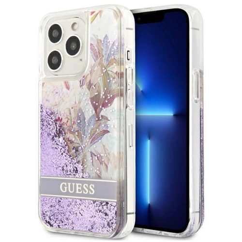 Guess GUHCP13LLFLSU iPhone 13 Pro / 13 6.1" purple/purple hardcase Flower Liquid Glitter