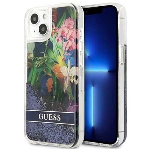 Guess GUHCP13MLFLSB iPhone 13 6.1" blue/blue hardcase Flower Liquid Glitter