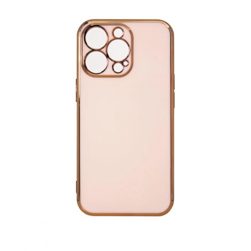 Lighting Color Case for iPhone 12 Pro pink gel cover with gold frame