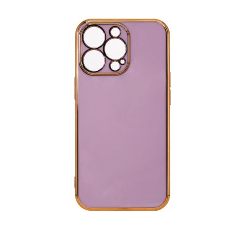 Lighting Color Case for iPhone 12 Pro Max purple gel cover with gold frame