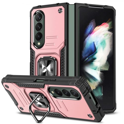 Wozinsky Ring Armor case for Samsung Galaxy Z Fold 4 armored case magnetic holder ring rose gold