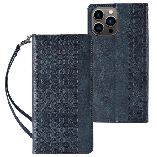 Magnet Strap Case Case for iPhone 14 Plus Flip Wallet Mini Lanyard Stand Blue