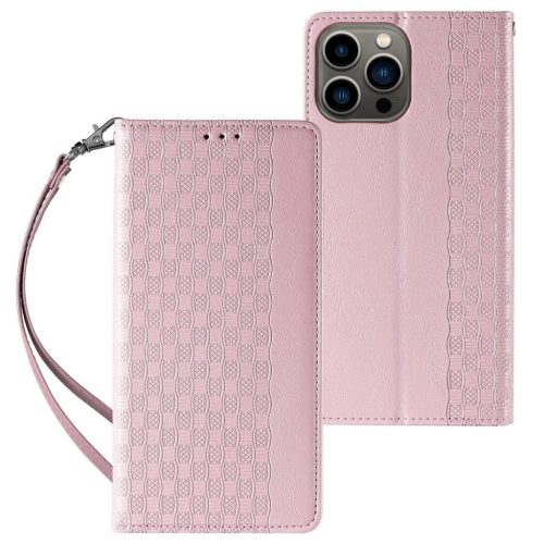 Magnet Strap Case Case For iPhone 14 Pro Max Flip Wallet Mini Lanyard Stand Pink