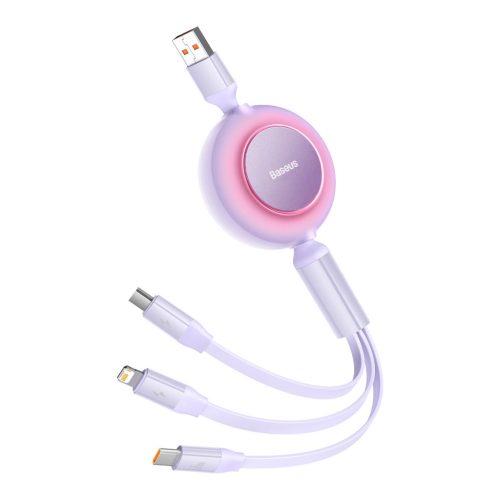 Baseus Bright Mirror 2 retractable cable 3in1 cable USB Type A - micro USB + Lightning + USB Type C 66W 1.1m purple (CAMJ010105)