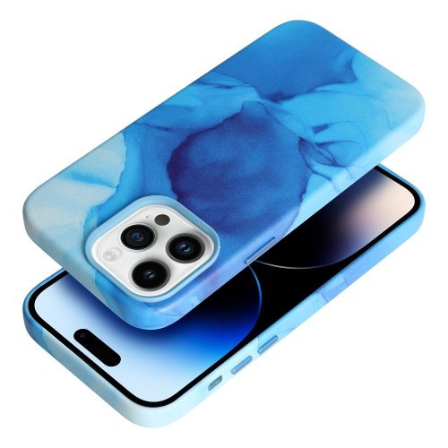 LEATHER MAG COVER case for IPHONE 14 Pro blue splash