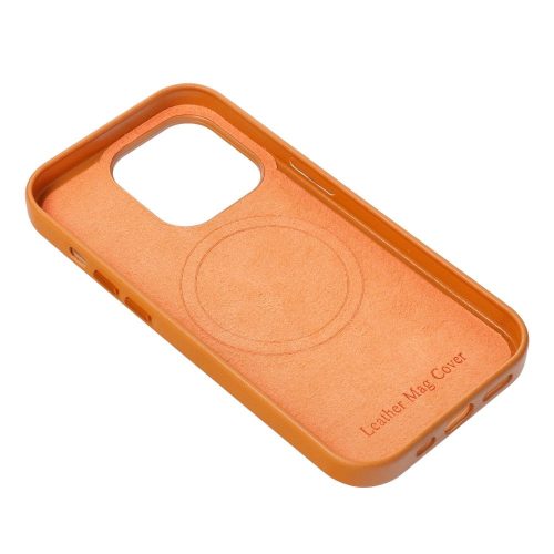 LEATHER MAG COVER case for IPHONE 15 orange