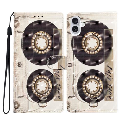 For iPhone 16 Case PU Leather 3D Pattern Printing Phone Wallet Cover - Tape