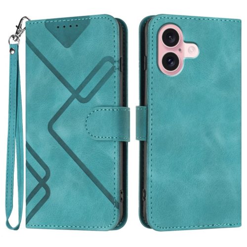 YX0040 For iPhone 16 Case Leather Wallet Flip Phone Cover Geometry Imprinted - Baby Blue