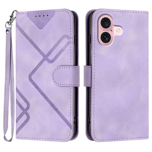 YX0040 For iPhone 16 Case Leather Wallet Flip Phone Cover Geometry Imprinted - Light Purple