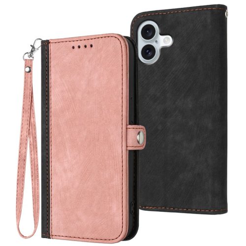 YX0020 For iPhone 16 Case with Hand Strap PU Leather Wallet Phone Cover - Pink