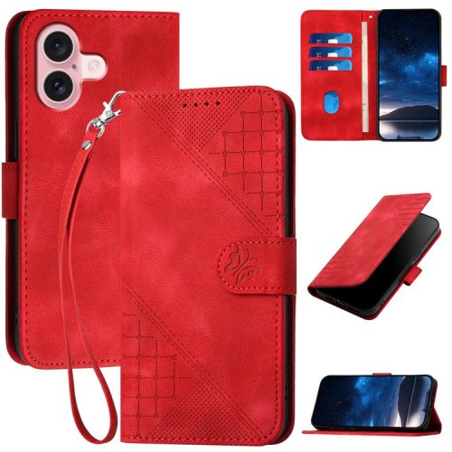 YX0080 For iPhone 16 Case Butterfly Imprint Leather Wallet Phone Cover - Red