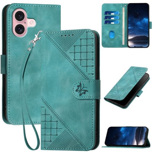 YX0080 For iPhone 16 Case Butterfly Imprint Leather Wallet Phone Cover - Baby Blue