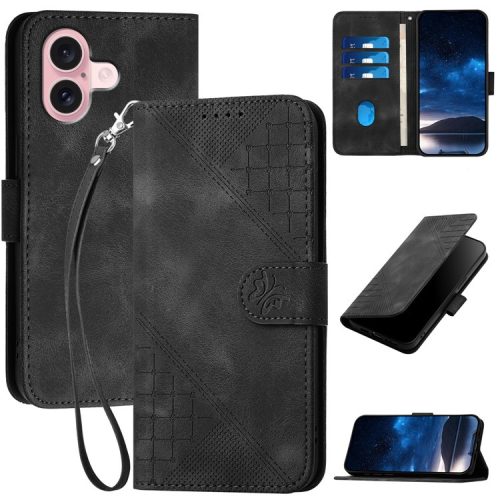 YX0080 For iPhone 16 Case Butterfly Imprint Leather Wallet Phone Cover - Black