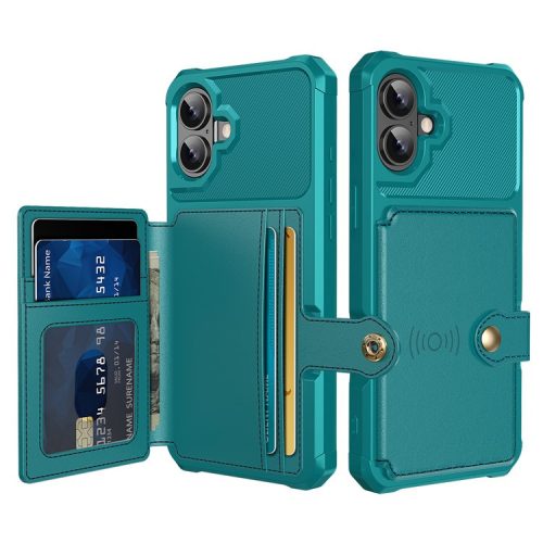 ZM03 For iPhone 16 Case with Card Holder PU Leather+TPU Phone Back Cover - Green