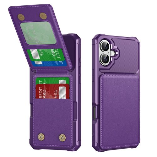 ZM11 For iPhone 16 Case Card Slot Kickstand PU+TPU Phone Cover - Purple