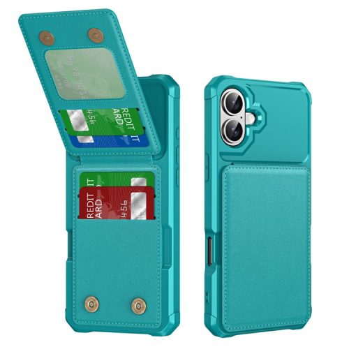 ZM11 For iPhone 16 Case Card Slot Kickstand PU+TPU Phone Cover - Green