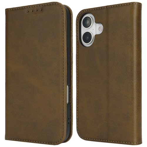 For iPhone 16 Case PU Leather Calf Textured Magnetic Closing Smart Phone Cover - Dark Green