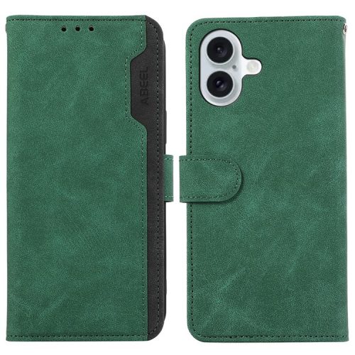 ABEEL For iPhone 16 Case Color Splicing Leather Flip Phone Cover RFID Blocking - Green