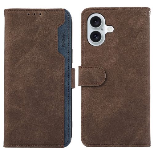 ABEEL For iPhone 16 Case Color Splicing Leather Flip Phone Cover RFID Blocking - Brown