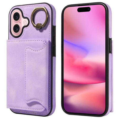 001 For iPhone 16 Case Secure-Grip Kickstand Leather + TPU Phone Cover - Light Purple