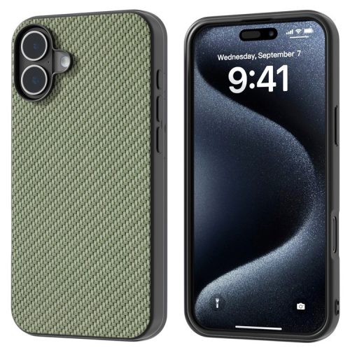 ABEEL For iPhone 16 Case Carbon Fiber Texture PU Covered Phone Shell - Green