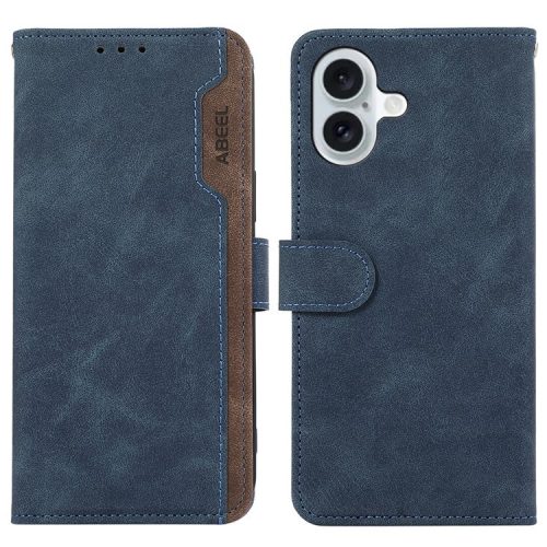 ABEEL For iPhone 16 Case Color Splicing Leather Flip Phone Cover RFID Blocking - Blue