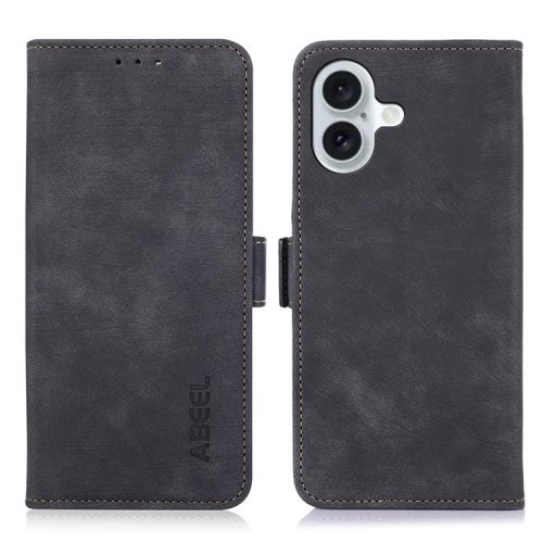 ABEEL For iPhone 16 Case PU Leather Card Slots Stand Retro Phone Cover - Black