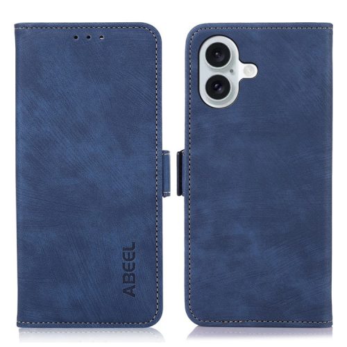 ABEEL For iPhone 16 Case PU Leather Card Slots Stand Retro Phone Cover - Blue