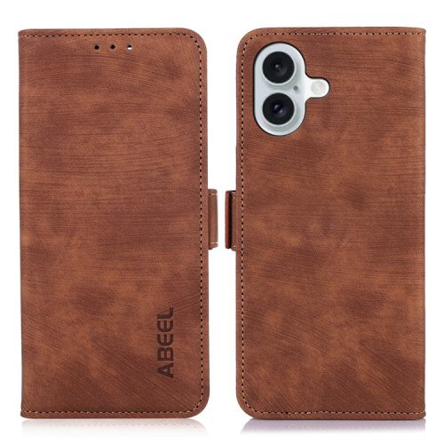 ABEEL For iPhone 16 Case PU Leather Card Slots Stand Retro Phone Cover - Brown