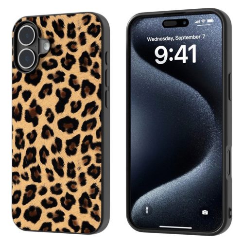 ABEEL For iPhone 16 Case PU Leather Coated TPU Leopard Phone Cover - Champagne Gold