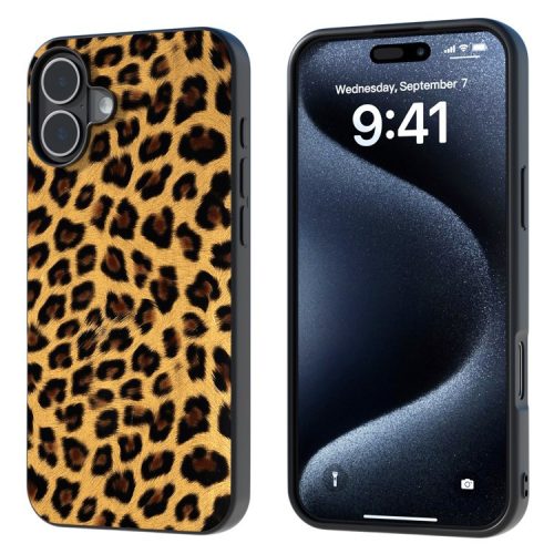 ABEEL For iPhone 16 Case PU Leather Coated TPU Leopard Phone Cover - Gold