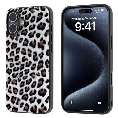 ABEEL For iPhone 16 Case PU Leather Coated TPU Leopard Phone Cover - Silver