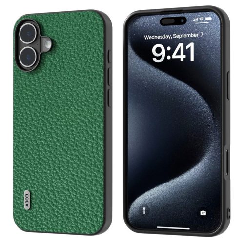 ABEEL For iPhone 16 Case TPU+Genuine Cow Leather Protective Phone Cover - Green