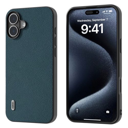 ABEEL For iPhone 16 Cases Genuine Cow Leather+PC+TPU Phone Cover - Green