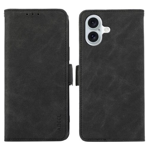 ABEEL For iPhone 16 Leather Case RFID Blocking Card Slots Wallet Phone Cover - Black