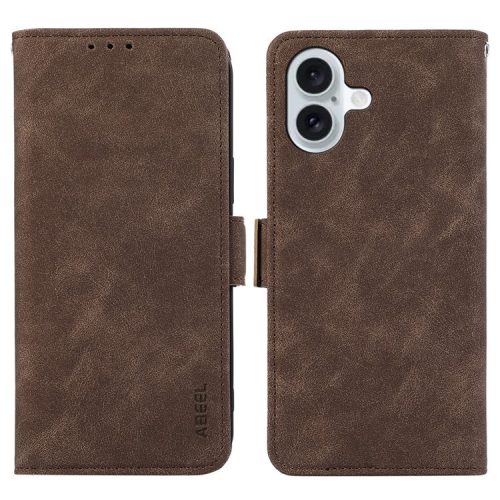 ABEEL For iPhone 16 Leather Case RFID Blocking Card Slots Wallet Phone Cover - Coffee