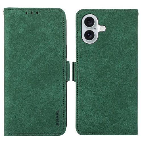 ABEEL For iPhone 16 Leather Case RFID Blocking Card Slots Wallet Phone Cover - Green