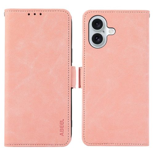 ABEEL For iPhone 16 Leather Case RFID Blocking Card Slots Wallet Phone Cover - Pink