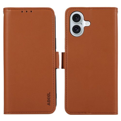 ABEEL For iPhone 16 Stand Case RFID Blocking Leather Wallet Phone Cover - Brown