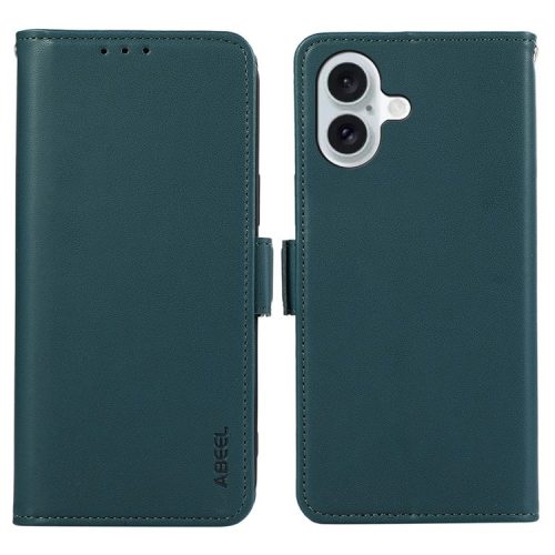 ABEEL For iPhone 16 Stand Case RFID Blocking Leather Wallet Phone Cover - Green