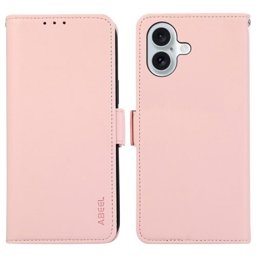 ABEEL For iPhone 16 Stand Case RFID Blocking Leather Wallet Phone Cover - Pink