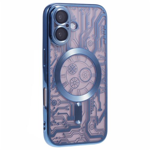 AR Series For iPhone 16 Case Compatible with MagSafe Gear Design TPU Phone Cover with Lens Film - Blue