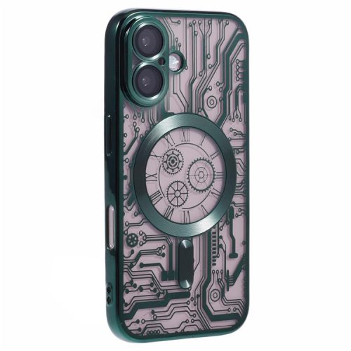 AR Series For iPhone 16 Case Compatible with MagSafe Gear Design TPU Phone Cover with Lens Film - Green