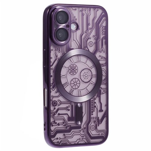 AR Series For iPhone 16 Case Compatible with MagSafe Gear Design TPU Phone Cover with Lens Film - Purple