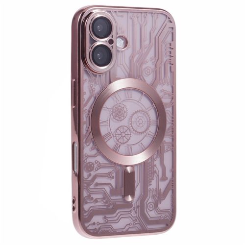 AR Series For iPhone 16 Case Compatible with MagSafe Gear Design TPU Phone Cover with Lens Film - Rose Gold