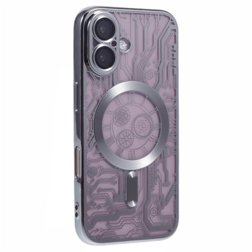 AR Series For iPhone 16 Case Compatible with MagSafe Gear Design TPU Phone Cover with Lens Film - Silver