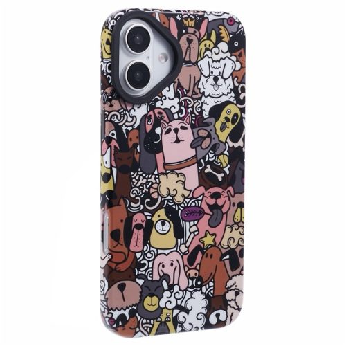 ARU For iPhone 16 Case Cartoon Pattern PC+TPU Noctilucent Phone Cover - Dogs