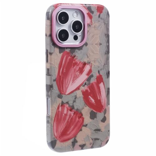 ARU For iPhone 16 Case Oil Painting Design PC+TPU Noctilucent Phone Cover - Red Tulips